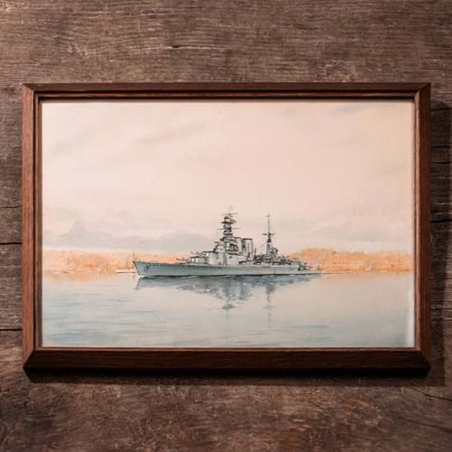 HMS Hood Watercolour Of The Hood At Valetta Harbour 1X1