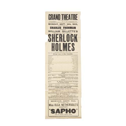 CHAPLIN (CHARLIE) Playbill For 'Sherlock Holmes', Wolverhampton, Whitehead Bros, Theatrical Printers, [1903] Estimate £600 800