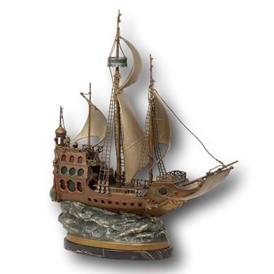 Austrian cold painted bronze galleon ship