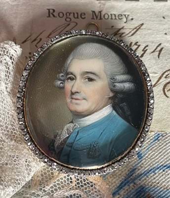 Miniature portrait of George Engleheart, a gentleman in a teal blue coat