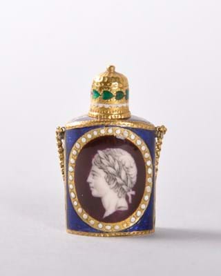 Louis XVI period gold and enamel oval perfume bottle 