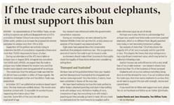 ATG letter: ‘Politicians are ignoring the facts on ivory’