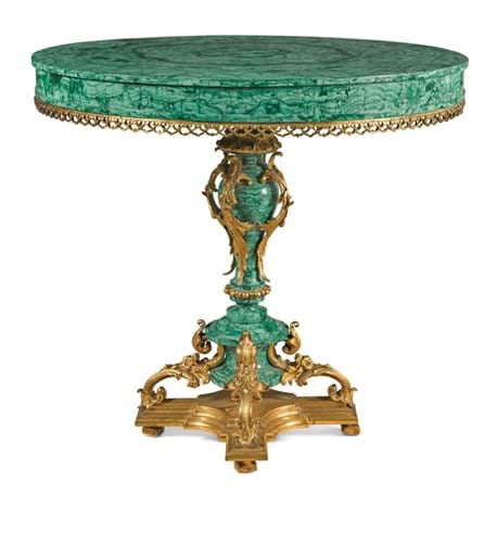 A Russian malachite veneered and gilt-bronze centre table circa 1840, (est. £30,000 - 50,000).jpg