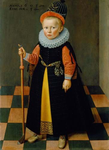 TheWeissGallery-Friesland School, 1603, A young boy aged 3 holding a kolf club and ball.jpg