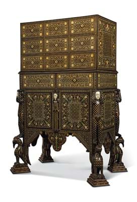 Indo-Portuguese ivory-inlaid Indian rosewood and padouk cabinet