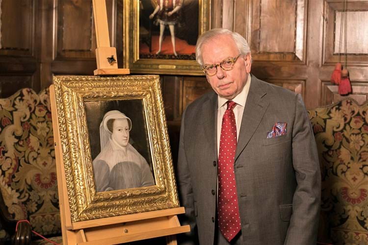 Professor David Starkey at Hever Castle unveiling a portrait of Mary Queen of Scots discovered by dealer Philip Mould