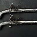 Alban Arms - A fine pair of Scottish steel and silver inlayed lobe butt pistols by Thomas Murdoch of Doune with 7.5 inch barrels circa 1760..jpg