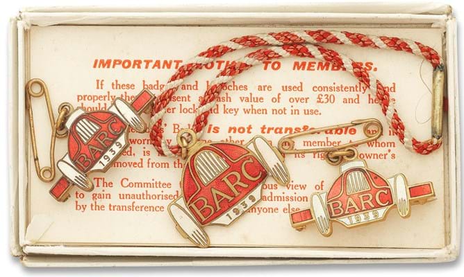 1939 final BARC boxed set of Members Badges