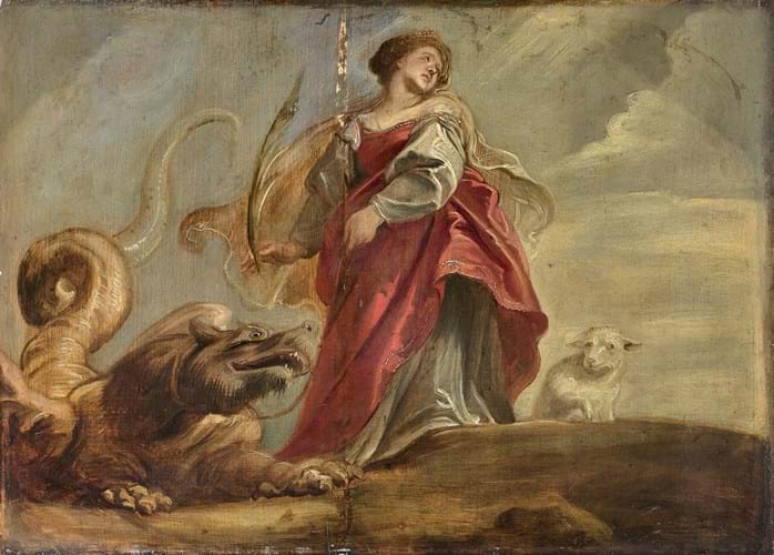 Rubens oil sketch of St Margaret
