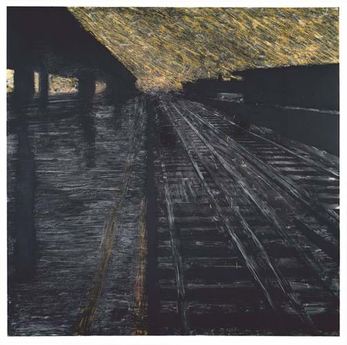Herndon Railway, 18 August, 1988, Latex and tar on canvas, 96 x 96 inches © the artist, Courtesy Huxley-Parlour Gallery.jpg