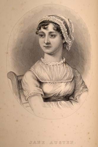A woodcut of Jane Austen