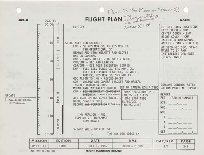 10096 Lot 109 - First Page, Flown Apollo 11 Flight Plan Sheet (Recto).jpg