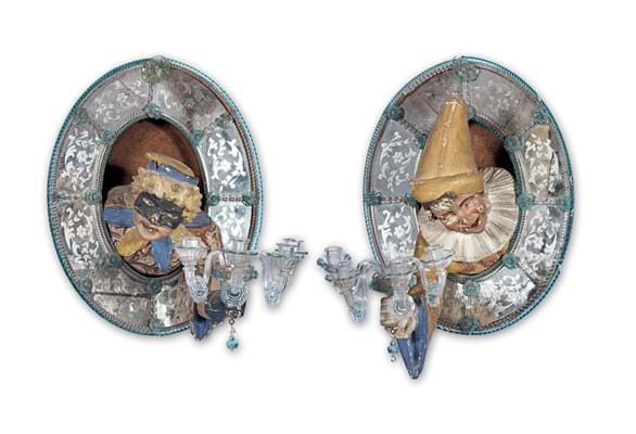 A pair of Venetian 19th century glass, carved and polychrome decorated girandoles.jpg