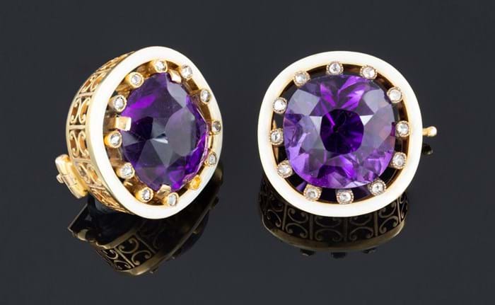 Fabergé amethyst and diamond lapel brooches
