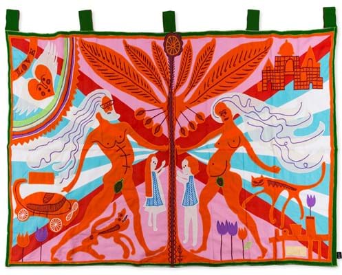 Grayson Perry, Marriage Flag, 2018. Handmade cotton fabric and embroidery appliquè flag, 97 x 143 cm. Edition of 45. Courtesy of Raw Editions..jpg