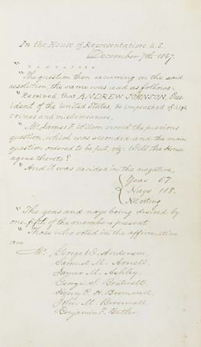 Impeachment resolution vote of President Andrew Johnson