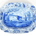 Blue and white transferware Durham Ox charger 