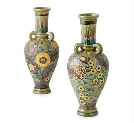 Burmantofts pottery faience vases