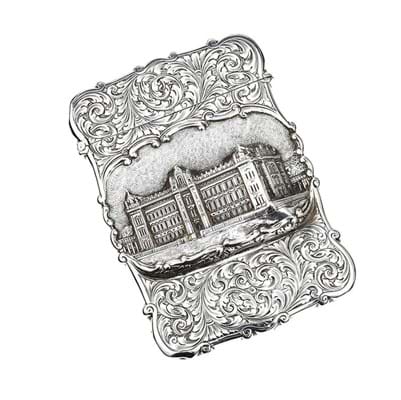 Silver castle-top card case made by Nathaniel Mills