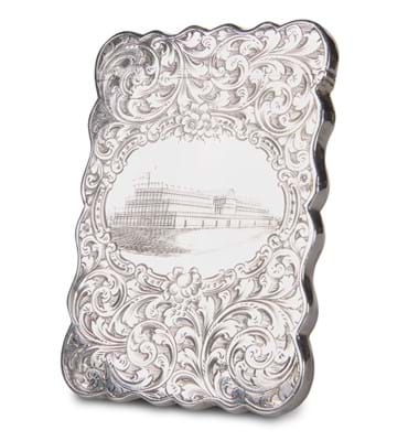 Victorian silver castle-top card case made by Hilliard & Thomason, Birmingham