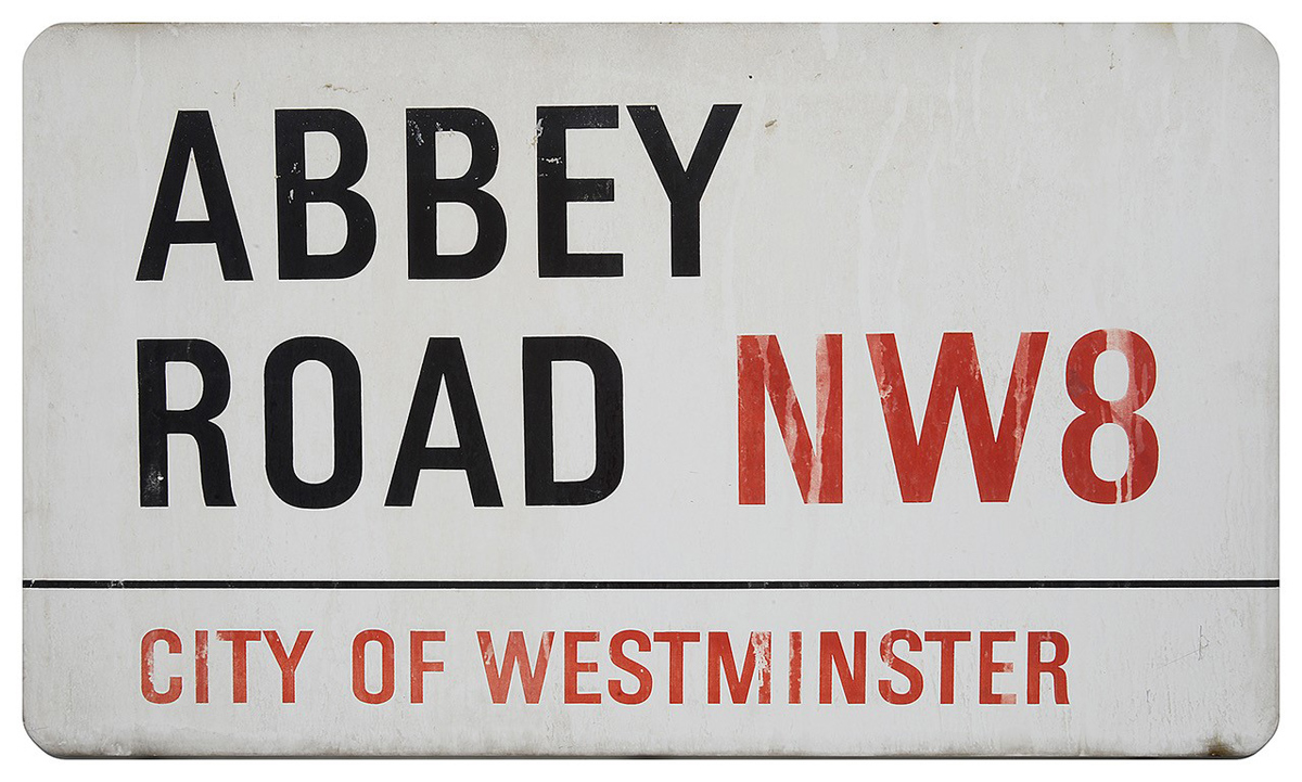 Abbey Road NW8 City of Westminster Street Sign White Background Black Text UK