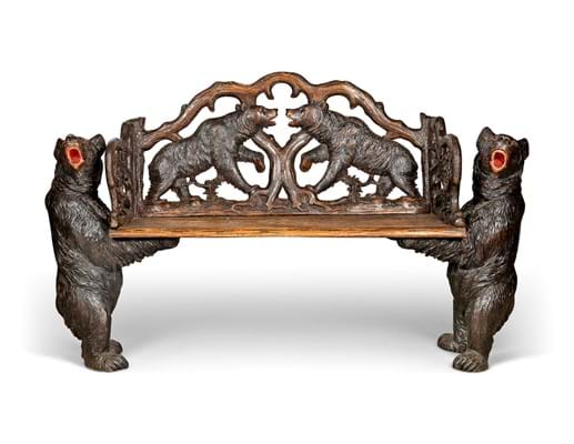 Swiss ‘black forest’ carved wood bench