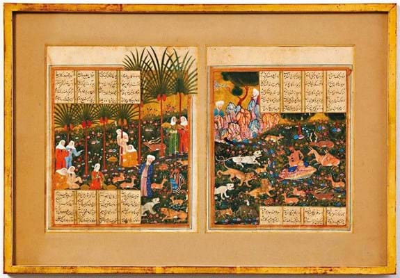 Framed pages from a 17th or 18th century Mughal manuscript