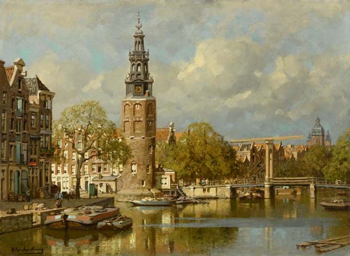 Montelbaanstoren on the bank of the Oudeschans canal in Amsterdam