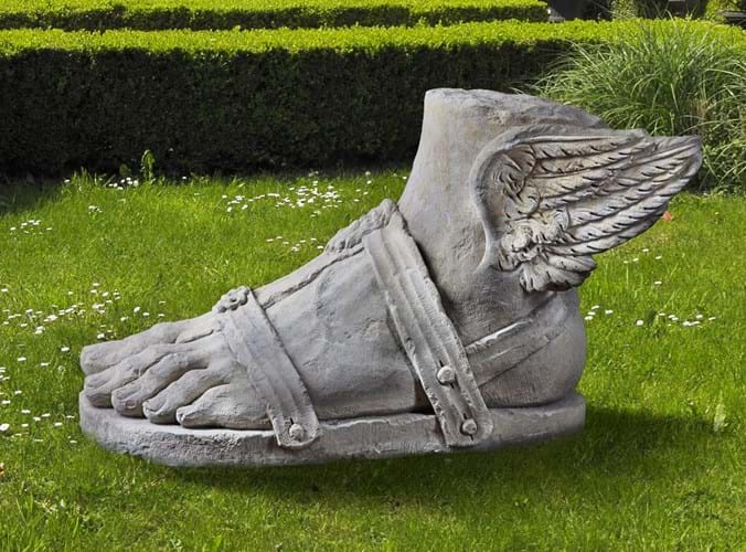A garden sculpture in the shape of a foot