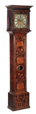 Walnut and floral marquetry clock by Thomas Baley