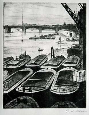 Waterloo Bridge drypoint etching by Nevinson