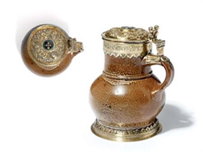 Edward VI silver-gilt mounted Rhenish salt-glazed tankard