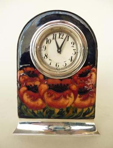 Moorcroft silver mounted clock