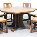 Mouseman pedestal table with six lattice back chairs