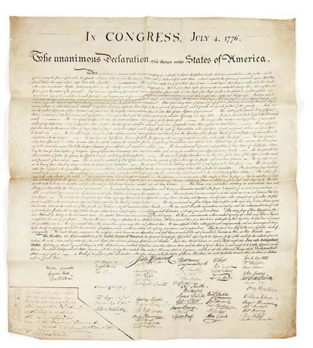 A copy of the Declaration of Independence