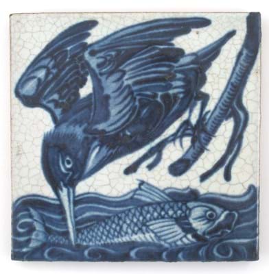 William De Morgan tile with a Kingfisher