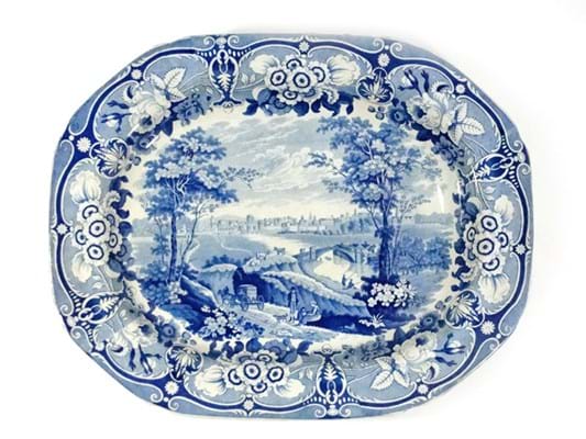 Transfer printed pottery meat dish by Charles Harvey