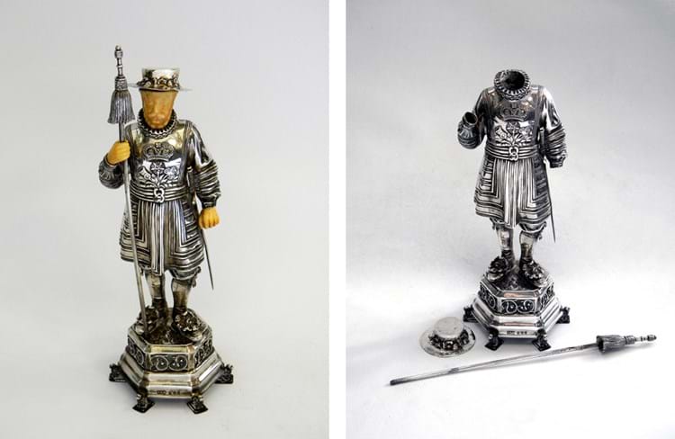 Silver figure of a beefeater by Berthold Muller