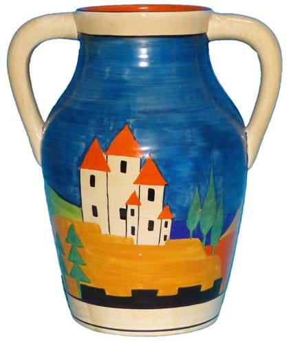 Clarice Cliff vase in Blue Lucerne pattern