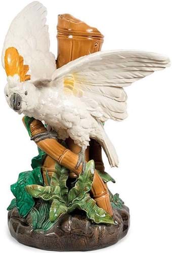 A vase fashioned as a cockatoo