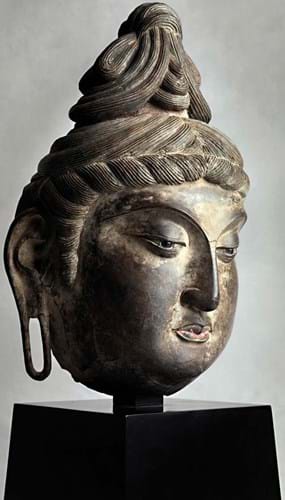 A lacquer head of a bodhisattva