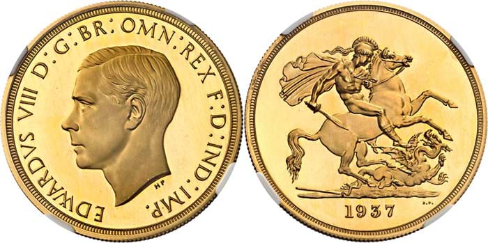 Edward VIII proof pattern £5 gold coin