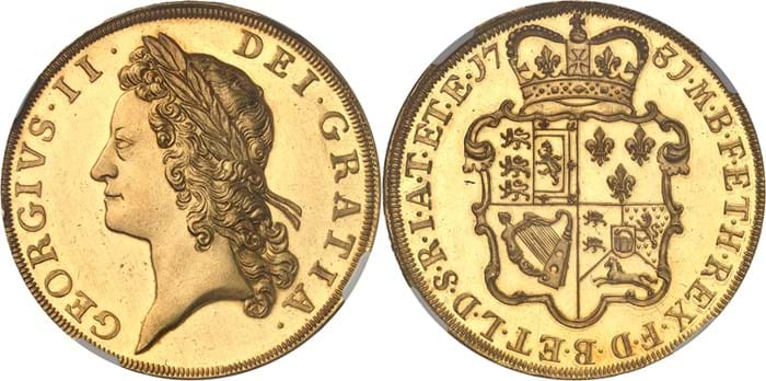 George II five guineas proof coin 2516NE 27-10-2021.jpg