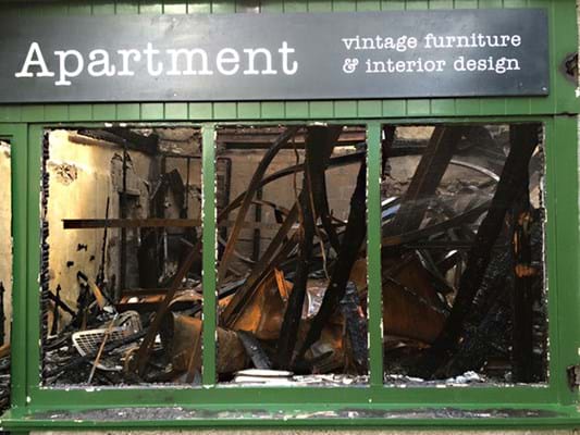 Nina Eggen's shop after fire had swept through the building