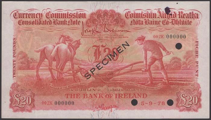 Bank of Ireland specimen banknote 
