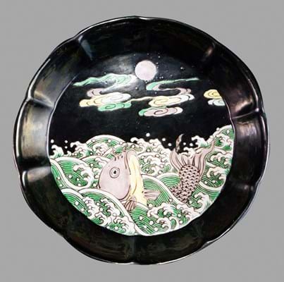 Chinese Kangxi porcelain famille noir brushwater