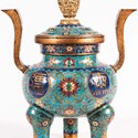 Chinese cloisonne tripod censer and cover
