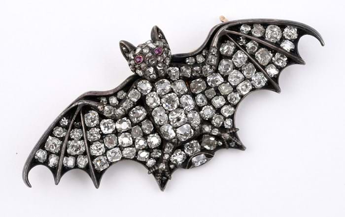 Victorian diamond and ruby bat brooch