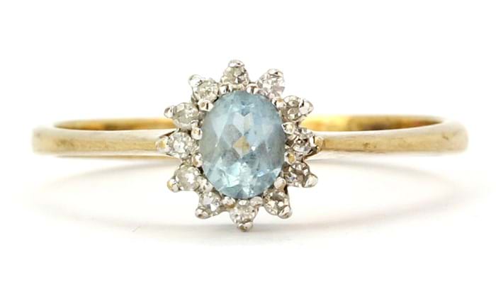 Aquamarine and diamond set cluster ring