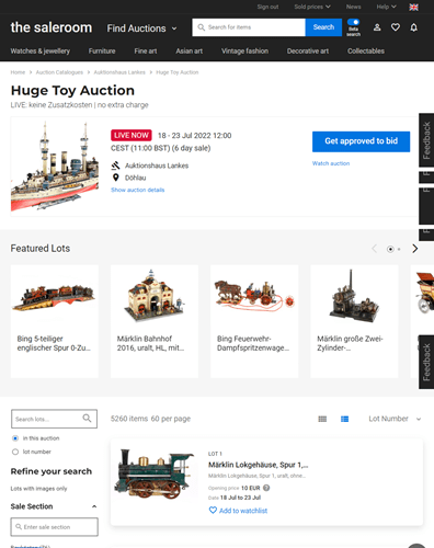 An online catalogue for a toy auction